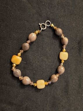 Yellow and Taupe Beaded Bracelet - Women's Jewelry
